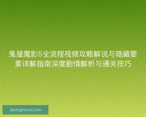 鬼屋魔影5全流程视频攻略解说与隐藏要素详解指南深度剧情解析与通关技巧