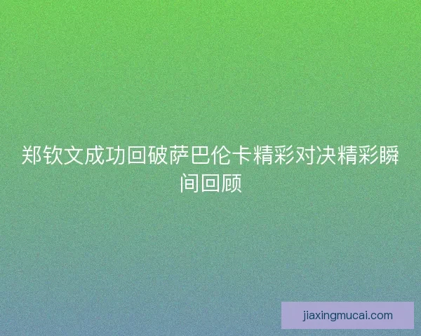 郑钦文成功回破萨巴伦卡精彩对决精彩瞬间回顾