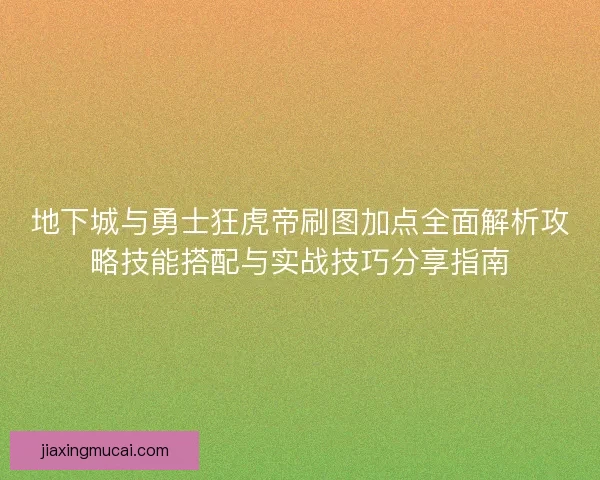 地下城与勇士狂虎帝刷图加点全面解析攻略技能搭配与实战技巧分享指南